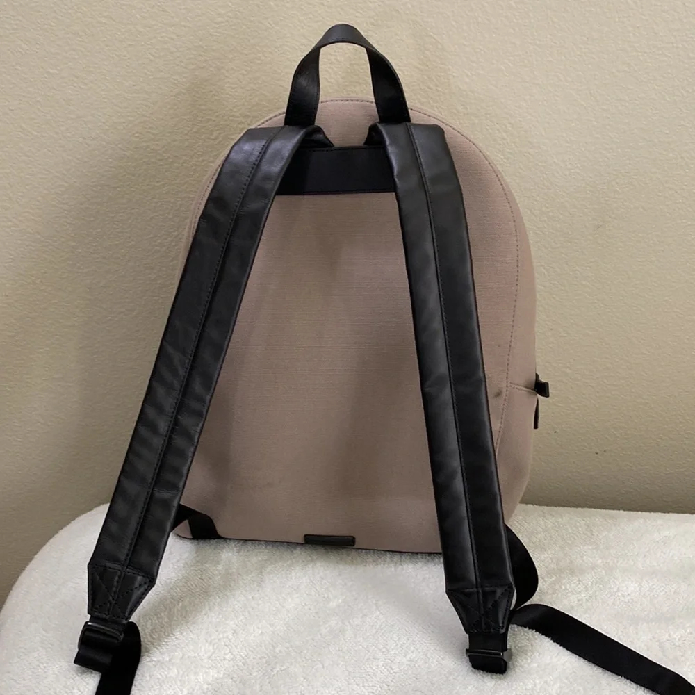 URI Minkoff Deep Tan Men’s Canvas and Leather Backpack - Picture 3 of 12